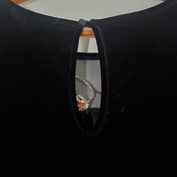 Pleione Top Large Black Velvet Sheer Floral Embroidered Fairy Whimsygoth Gothic - Picture 8 of 13